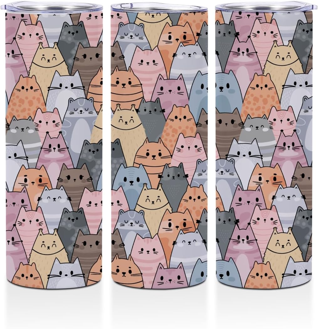 20 oz Skinny Tumbler Stainless Steel Slim Insulated Tumblers Straight Water Bottle Coffee Mug Thermal Travel Cup with Lid, Christmas Birthday Butterfly Gifts for Women Friend Mom, Watercolor Flowers