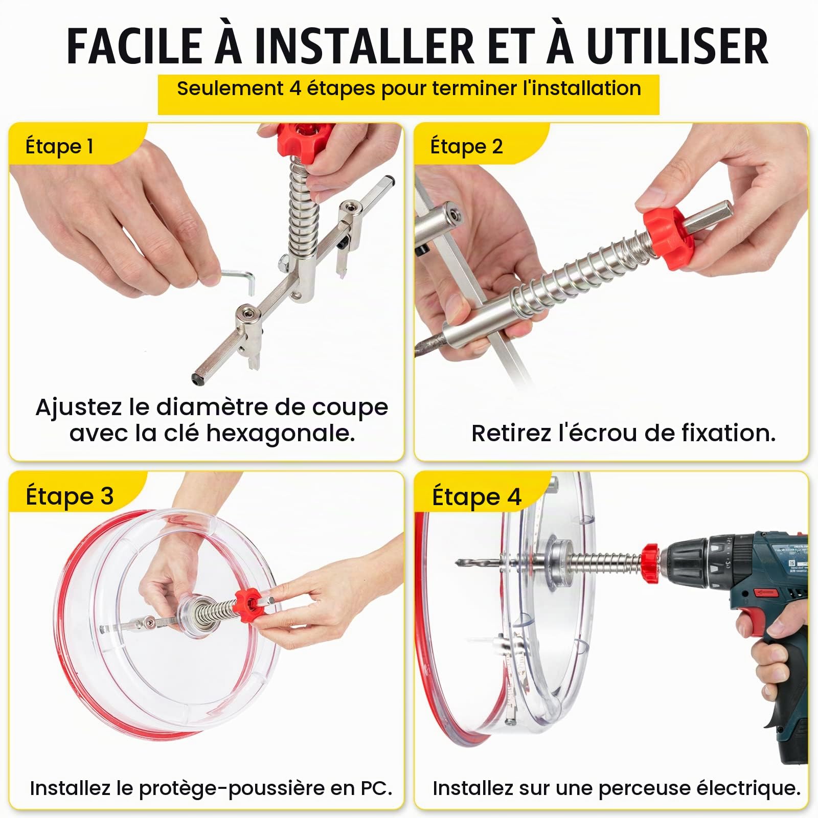 VEVOR Scie Cloche Réglable 40-200 mm Kit Scie Cloche avec Cache Poussière, Coupe-Cercle Scie à Trou Réglable avec Capot Anti-poussière Sécurisé Propre pour Couper Plaques de Plâtre Placages Panneaux