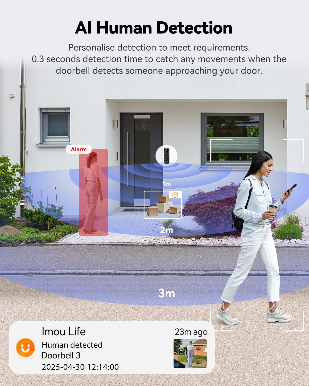 Imou Zestaw panoramiczny dzwonek do drzwi DB3, wideo dzwonek do drzwi 2K+ WiFi z dzwonkiem do drzwi, widoczność w nocy 4 MP, 5 m, wykrywanie pakietów AI, powiadomienie o aplikacji, widok panoramiczny