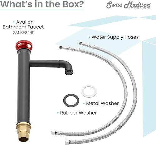 Miniatura 4 de Swiss Madison Well Made Forever SM-BF84BB, Avallon de un solo agujero, rueda de una sola manija, grifo de baño de arco alto en negro mate con asas