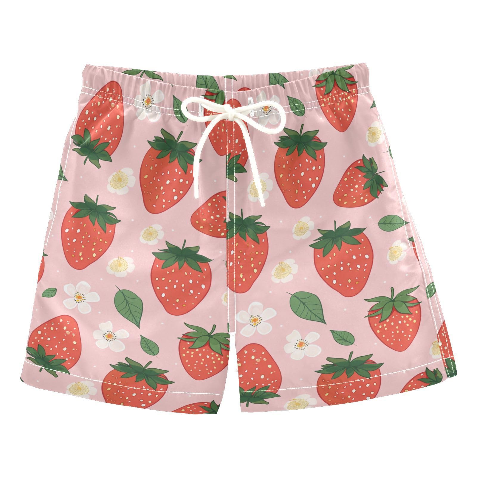 senya Strawberry with Green Leaves Boys Swim Trunks Toddler Shorts Swimwear Boardshorts