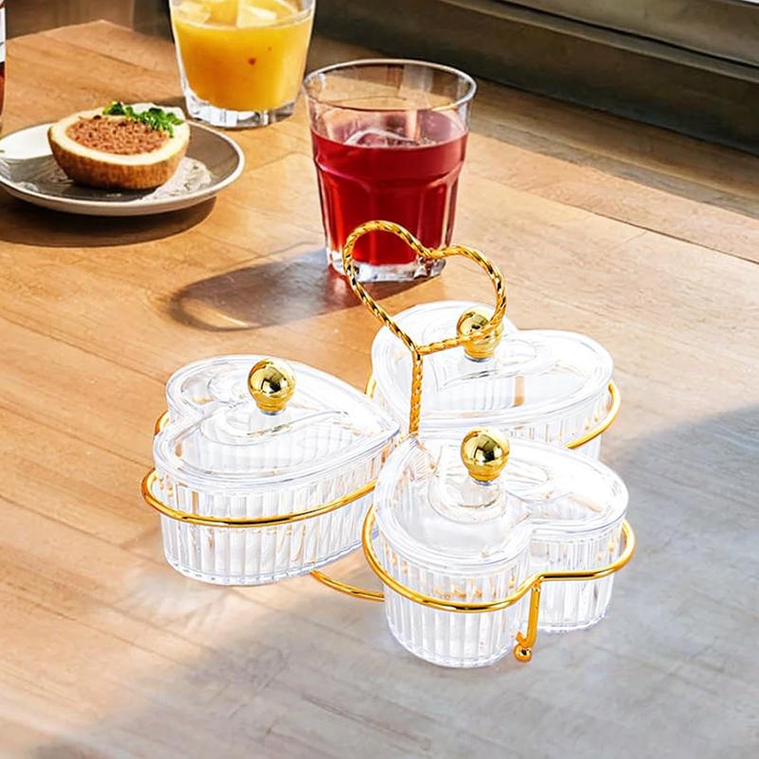 Divided Serving Trays Removable Small Bowls Easy to Carry Nut Serving Dishes Snack Platters for Sweets Dessert Desktop Decor, Clear 3 Bowls