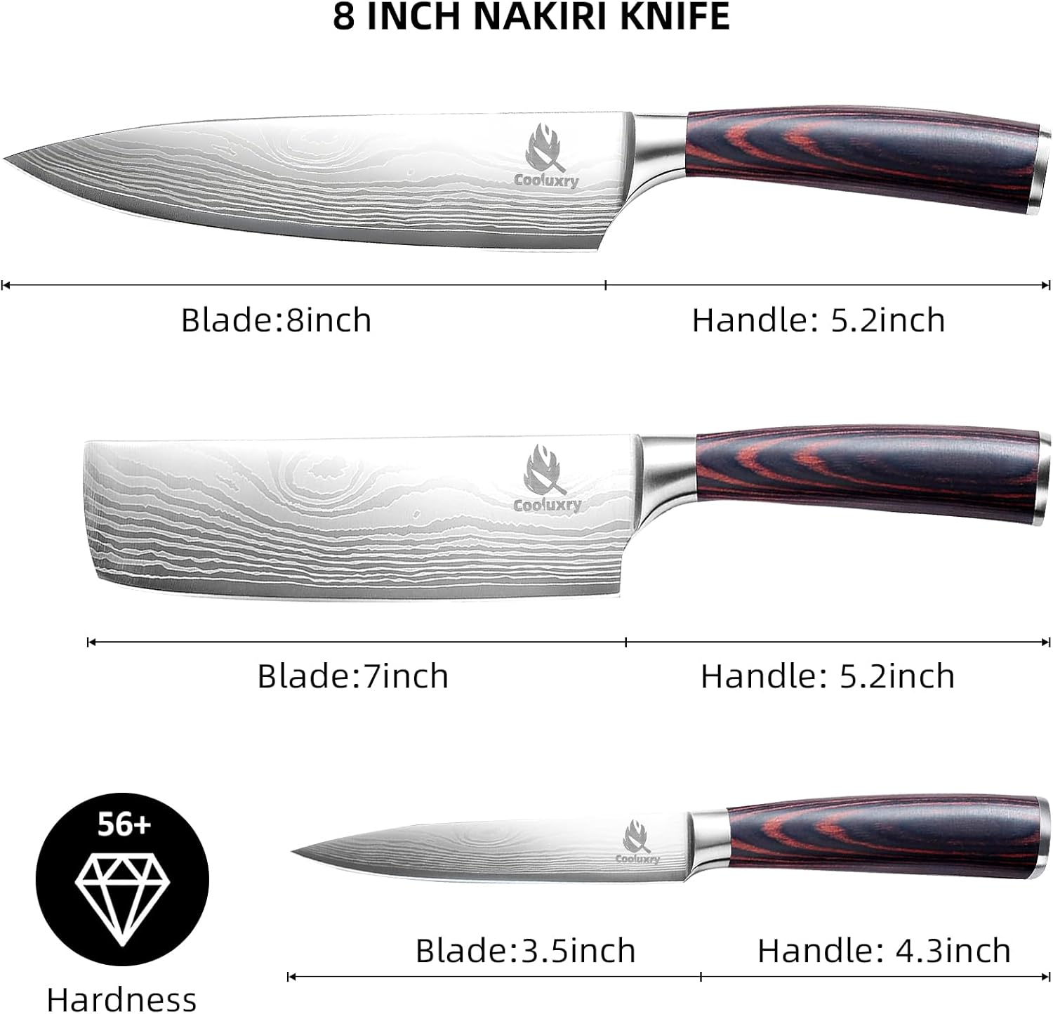 Kitchen Knife Set, 3 Piece Professional Chef Knife Set, High Carbon Stainless Steel Ultra Sharp Blade & Wooden Handle (3 Pcs) - Image 2