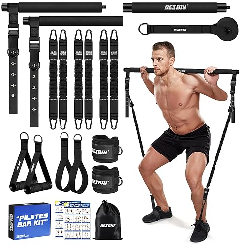 Pilates Bar Kit with Resistance Bands for Working Out, 210lbs