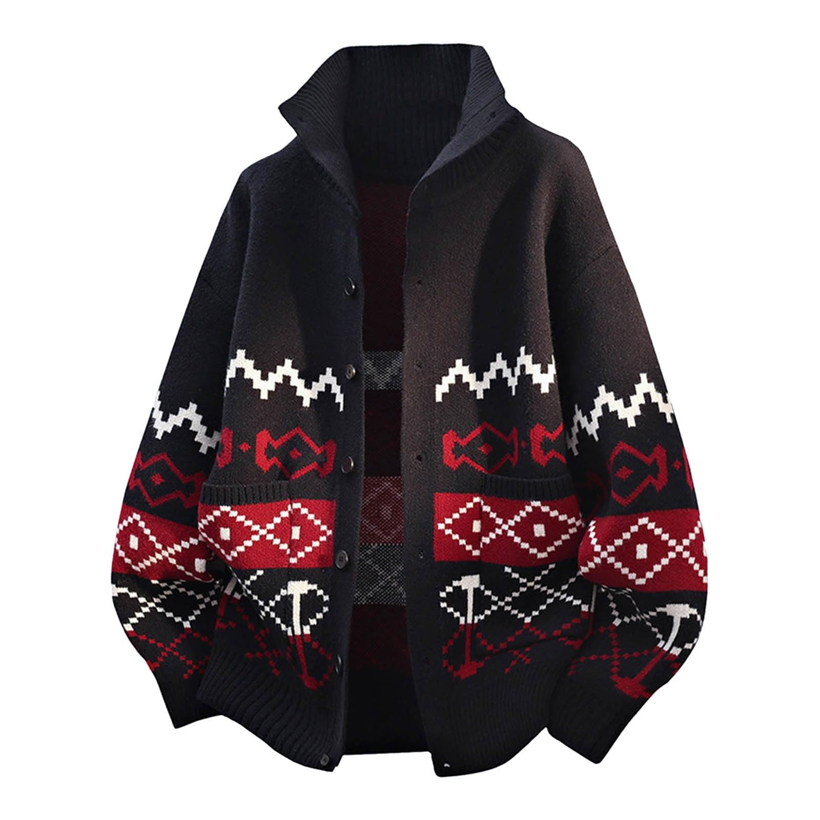Generisch Winterpullover Herren - Weihnachtspullover Männer Modischer Strickpullover mit Schalkragen für Herbst und Winter warm dick langärmelig lässig bequem