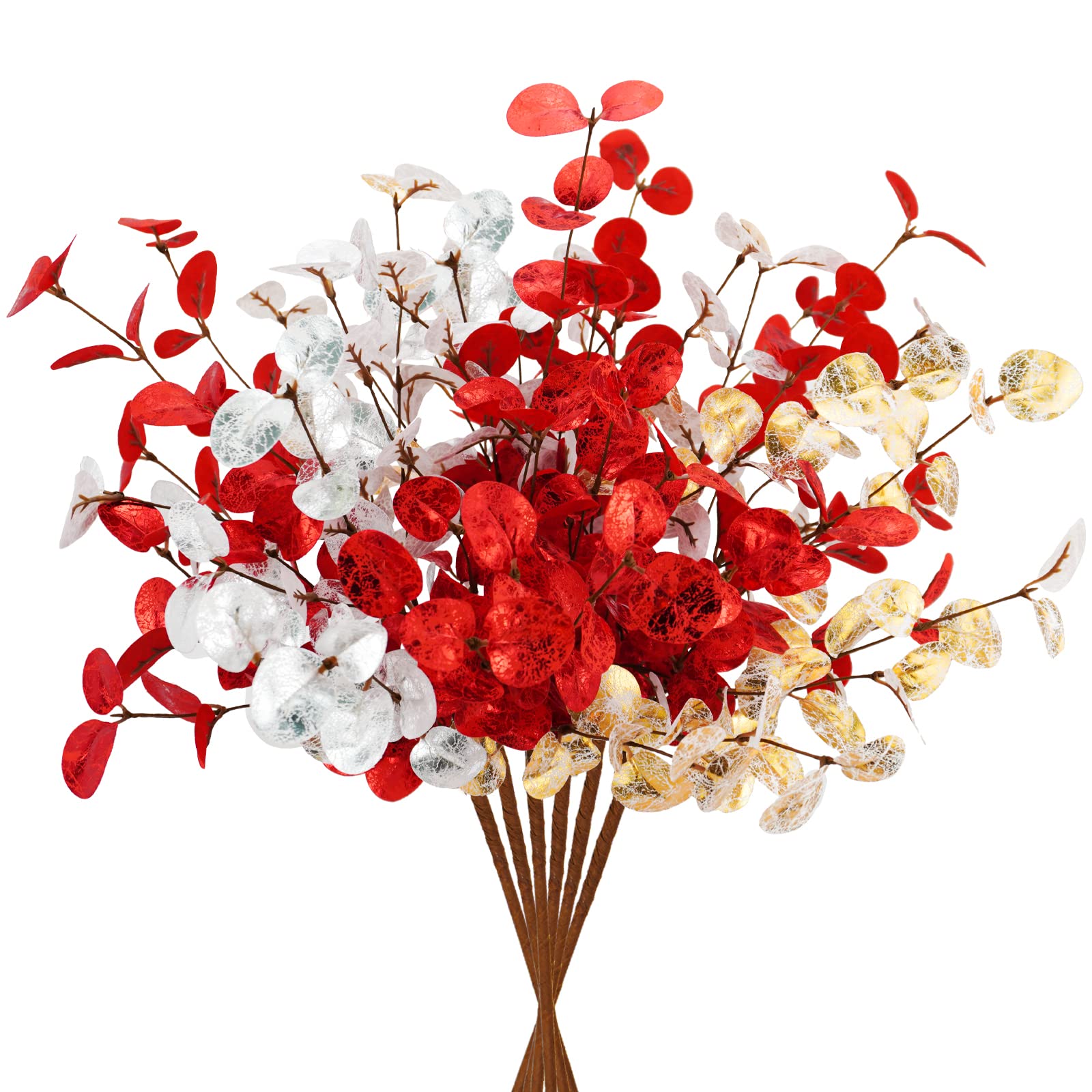 Agusbagli 6 Hojas de eucalipto Artificiales de 28 Pulgadas de Alto, Flores de Navidad, Tallos de Hojas Verdes, Decoraciones de Invierno para Vacaciones, árbol de Navidad, hogar, Boda, Acción de