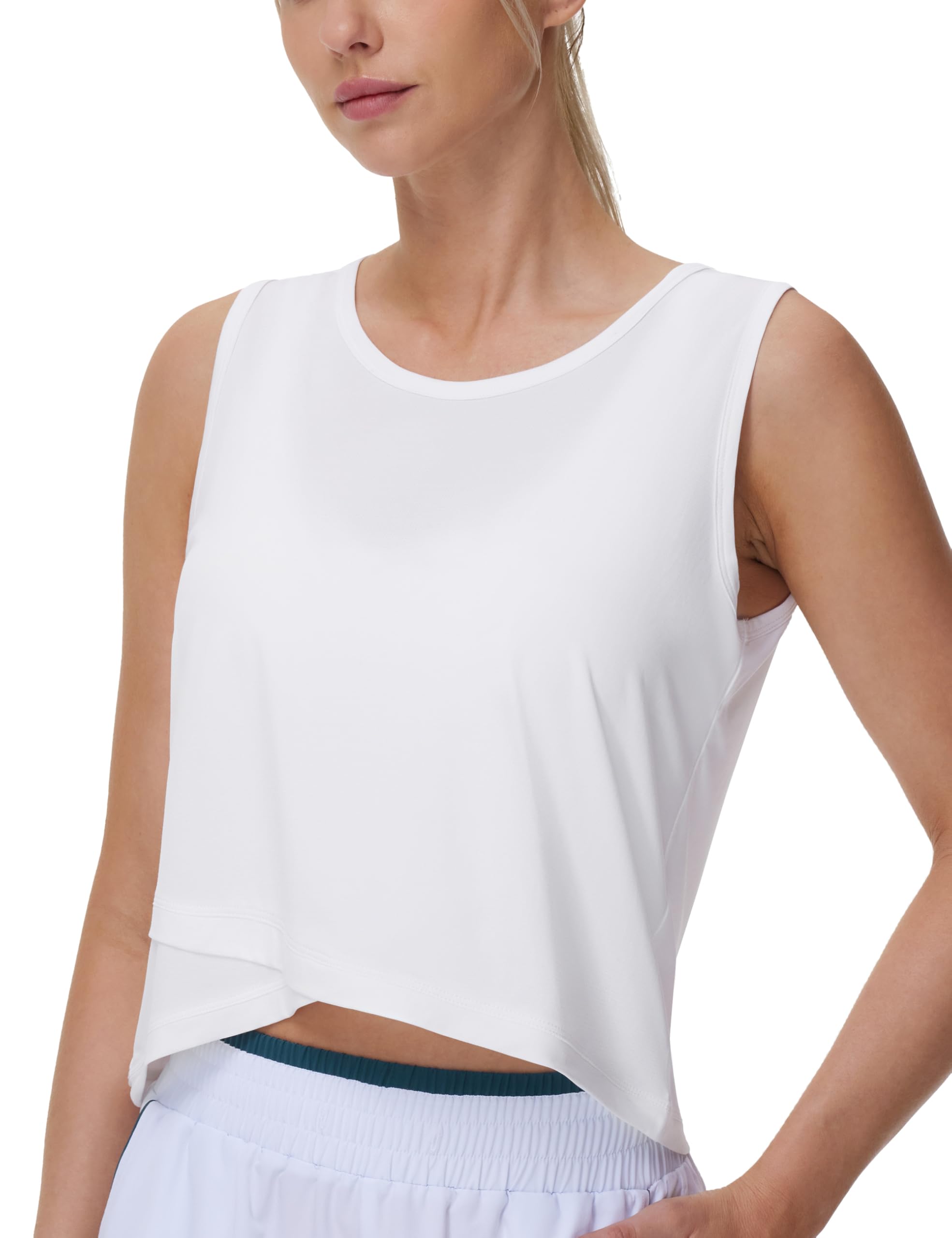 THE GYM PEOPLE Women's Workout Crop Tank Tops Sleeveless Cross Hem Loose Fit Athletic Yoga Shirts