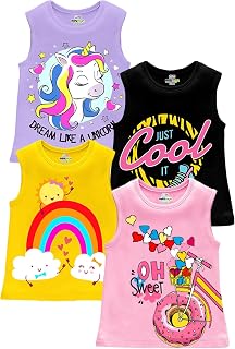 MINI MYN Girls Sleeveless Regular Fit Cotton T-Shirt Price In India