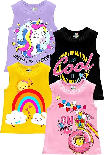 MINI MYN Girls Sleeveless Regular Fit Cotton T-Shirt