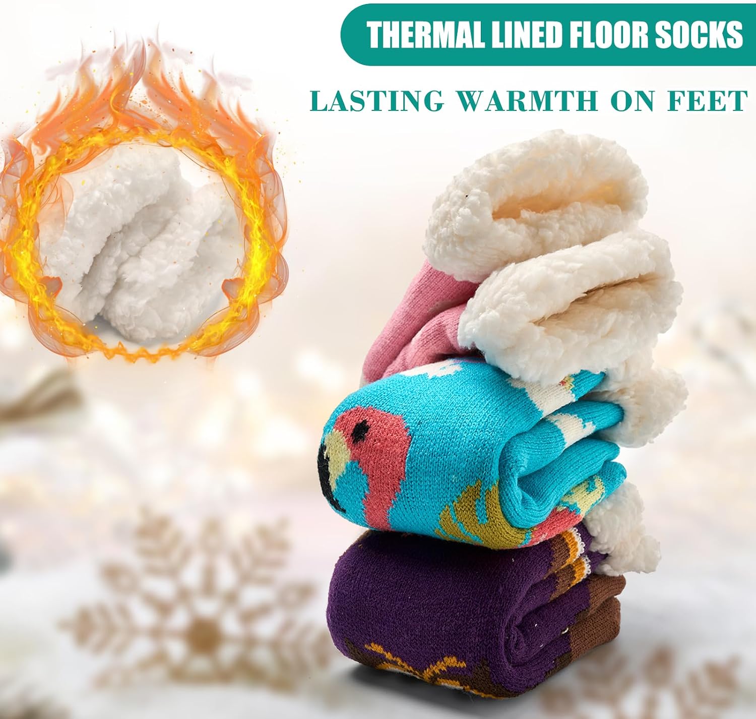 Boys Fuzzy Socks Winter Warm Socks for Kids Girls Fluffy Floor Socks with Grips for Home 3 Pack
