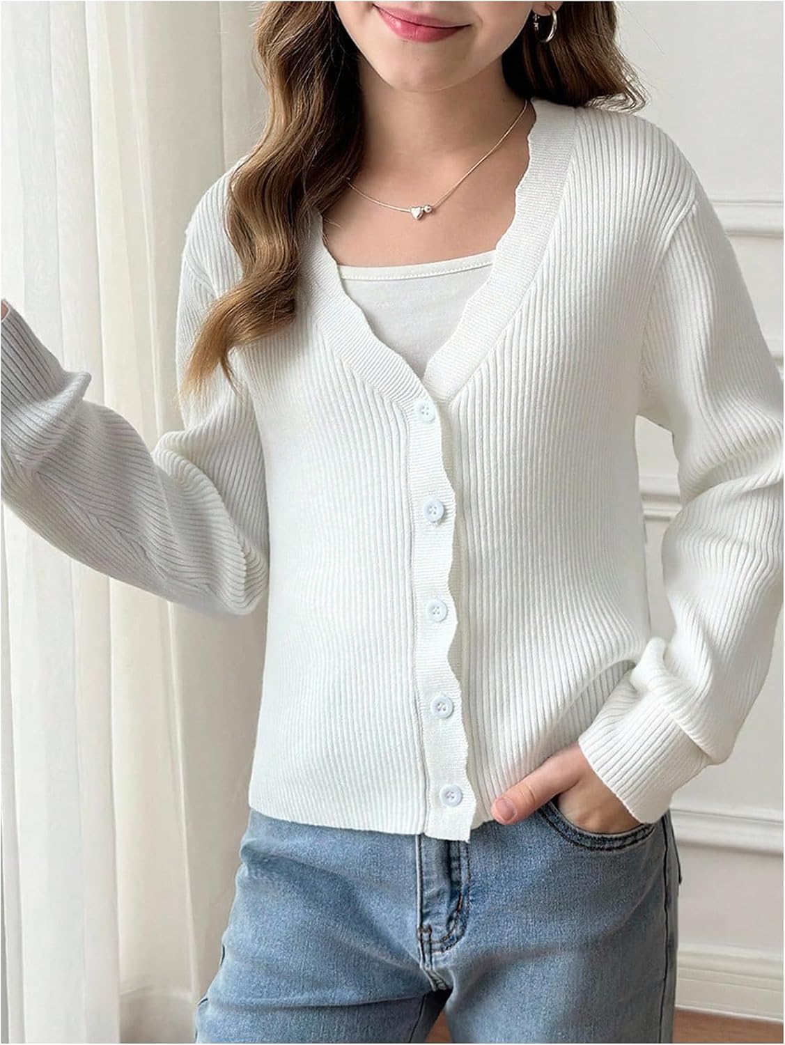 SOLY HUX Girl's Long Sleeve Button Up Cardigan Lightweight V Neck Sweater Top Fall Clothes