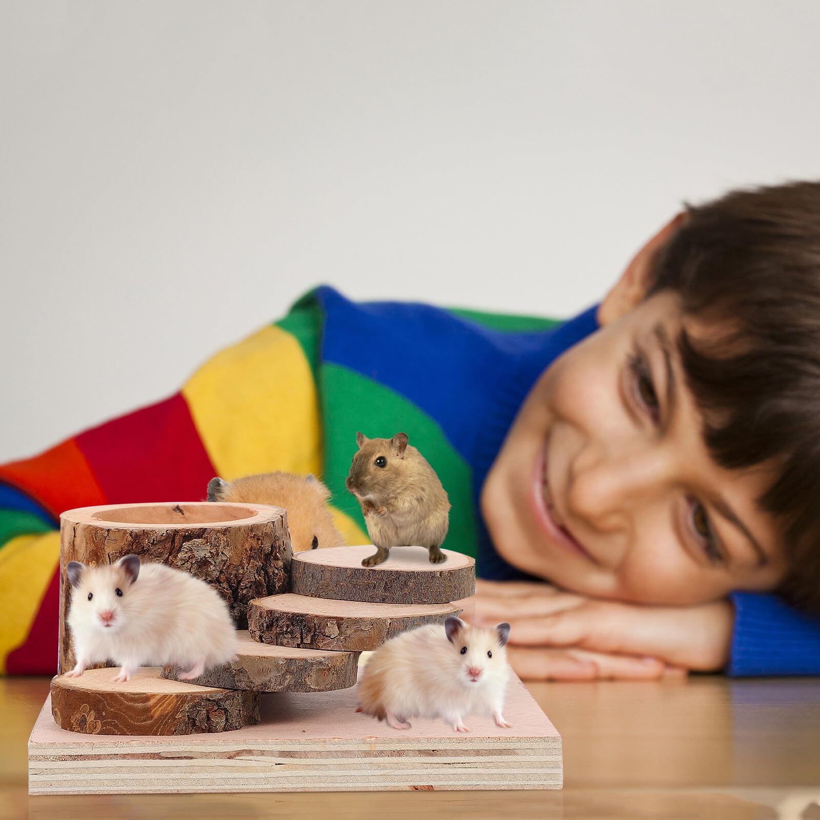 SHINEOFI Juguete de Madera Resistente y Seguro con Comedero y Escalera para Hámster Plato de Alimentación para Mascotas Pequeñas para Juegos y Trepadas