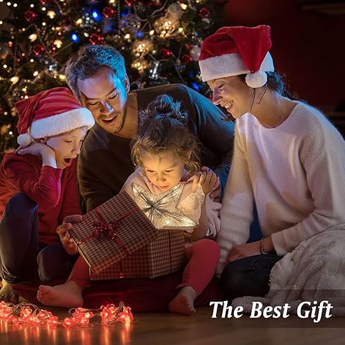 Miniatura 9 de Lewondr Decoración para árbol de Navidad, control remoto alimentado por USB, temporizador de 6 horas, estrella de árbol controlada con luces y Plata