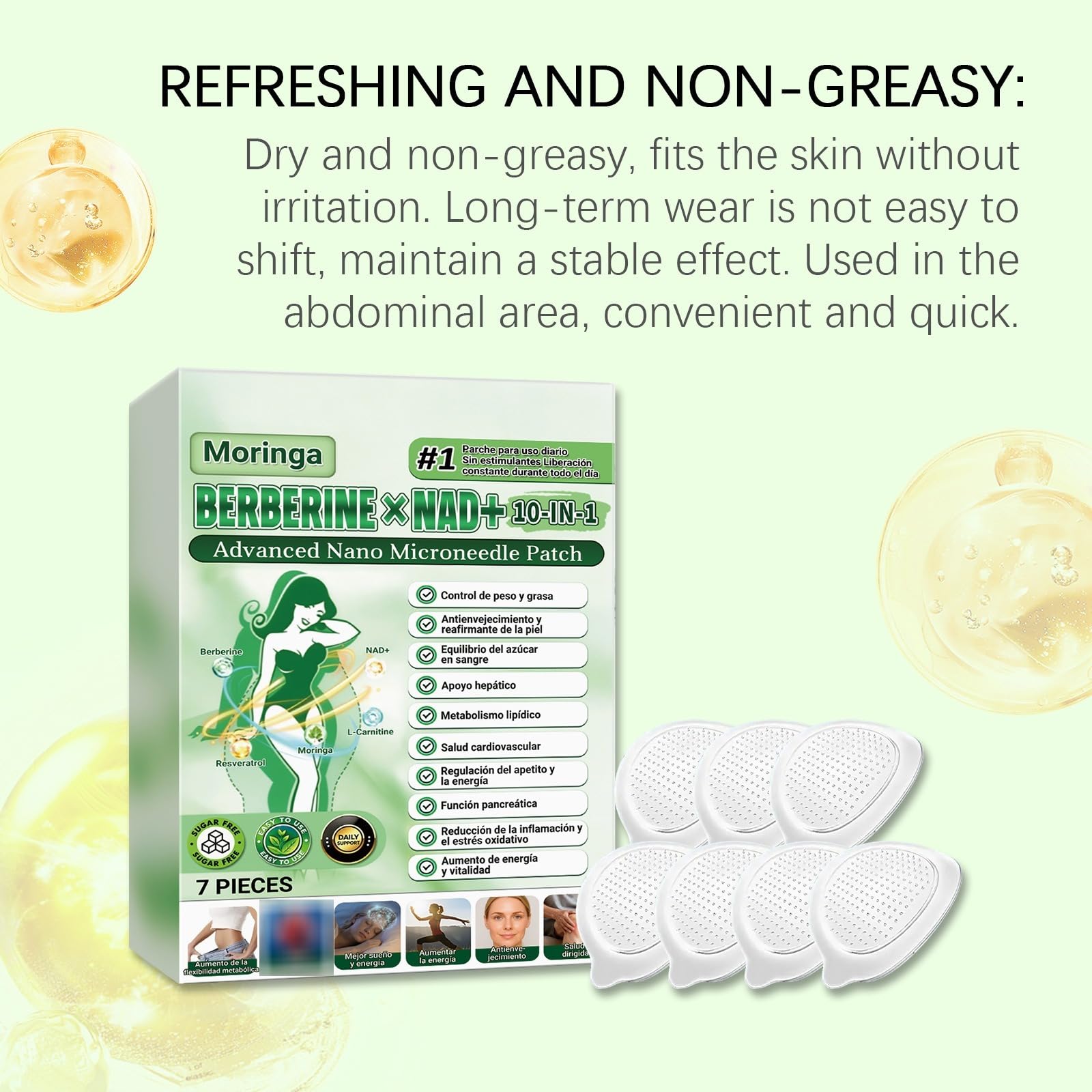 Patch Minceur 10-en-1 à la Berbérine, Moringa et NAD+ , Ventre Plat | Soutien Gestion du Poids, Métabolisme & Fermeté de la Peau, Formule Douce Non Irritante, Cortisol Perte De Poids