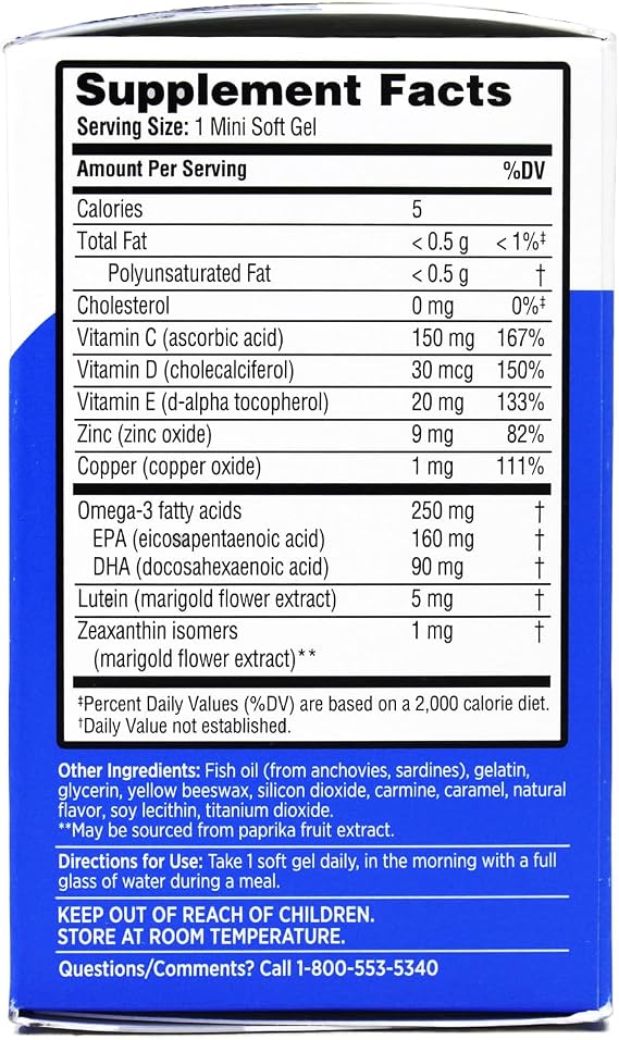 Ocuvite Eye Health Supplement with Vitamin D, Mini Softgels, 30 Count (Pack of 2)