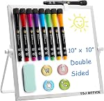 TSJ OFFICE Conseil d'Essèchement Blanc - 12 X 16 Inches Portable petit tableau blanc magnétique avec crochets pour mur, Mini Tableau blanc de bureau 360 Degrees Revolving Double Sided Stand pour Office, Accueil, école