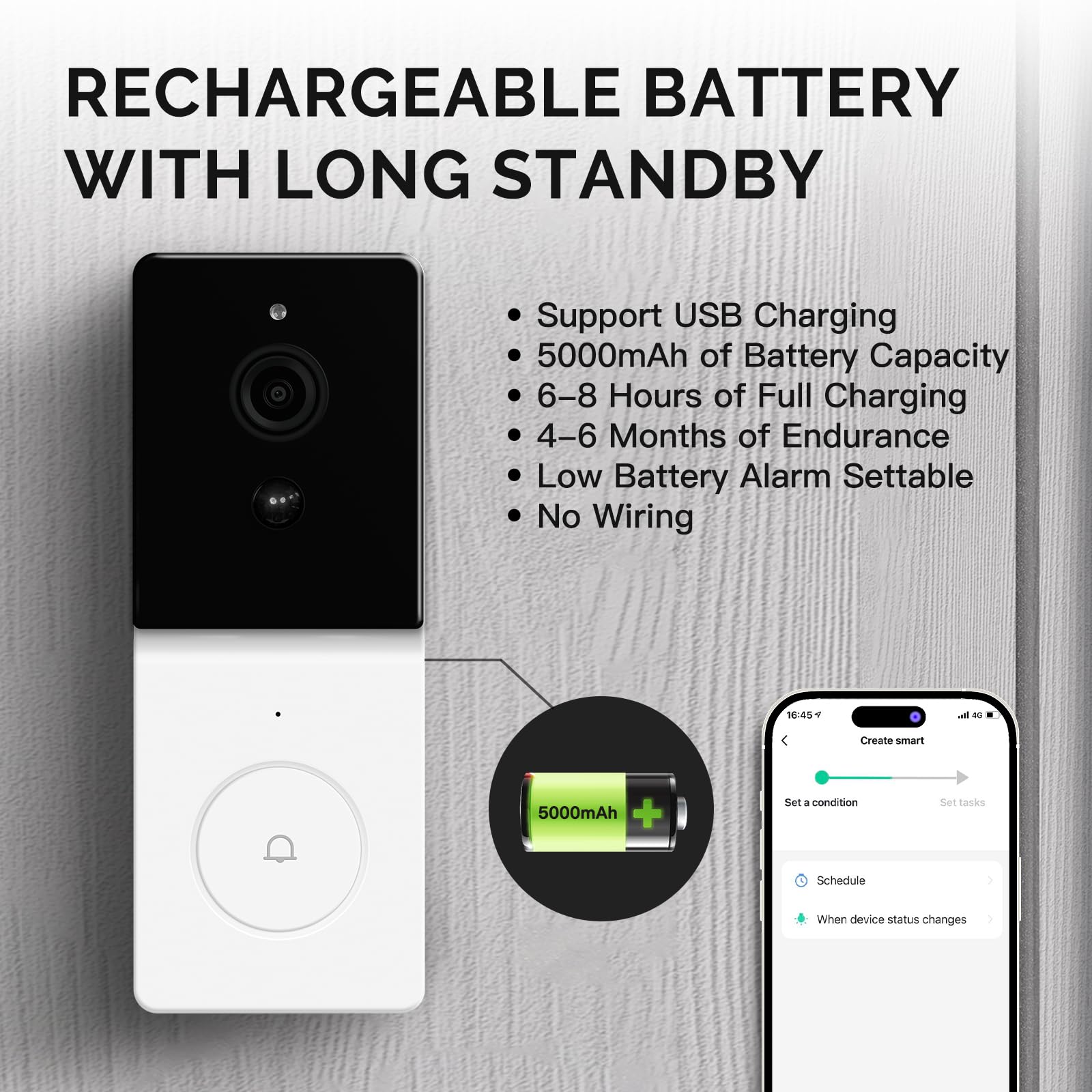 Videocitofono WiFi per interno/esterno, 1080p HD, avvisi di rilevamento del movimento, sicurezza domestica, WDB-TY-B20-EN, WiFi 2,4 GHz, impermeabile IP65, visione notturna, compatibile con