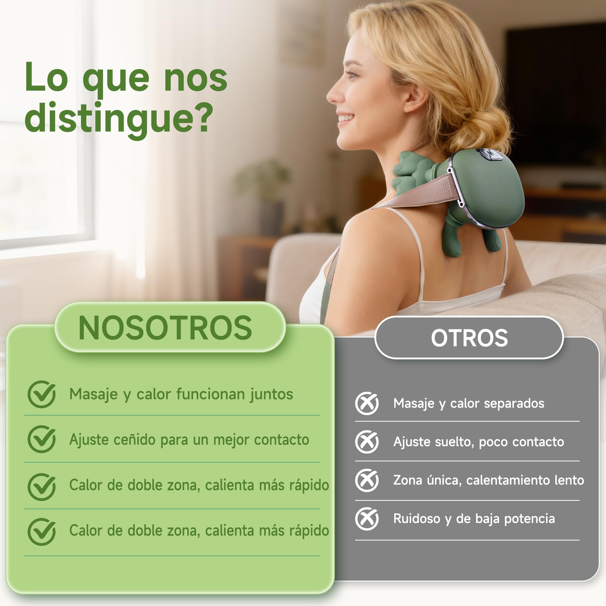 Masajeador Cervical y Espalda 4D a Mano Biónica, Masajeador Cuello Eléctrico con 3 Niveles de Intensidad y 2 Niveles de Calor (Verde)