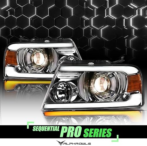 Miniatura 31 de Alpha Owls 8711378 Projector Headlights With Switchback Sequential LED Bar & Startup Light - Black Amber Fits 2004-2008 Ford F150 / 2006-2008