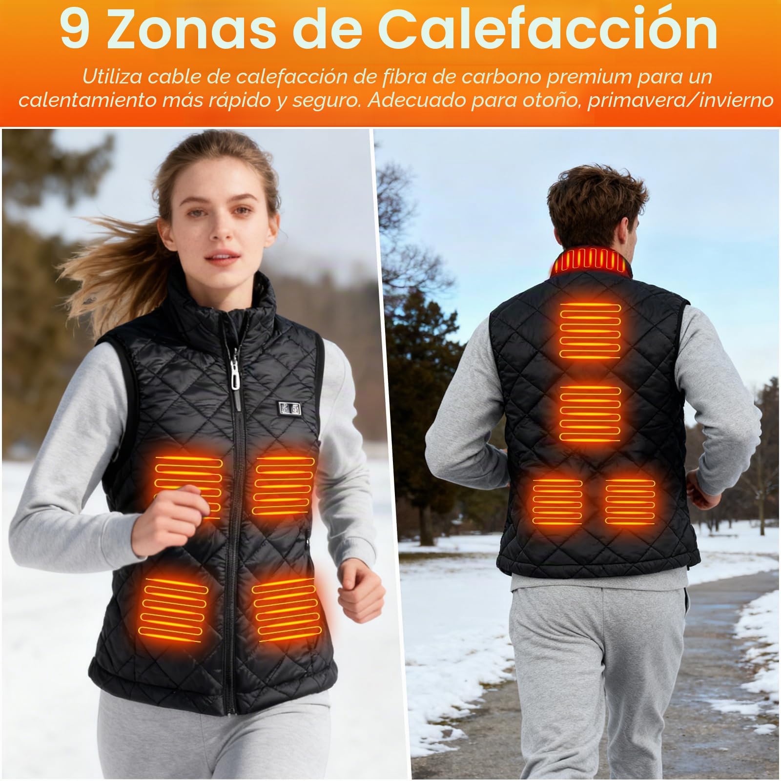 GuKKK Chaleco Calefactable, 20000mAh Chaleco con Calefacción Eléctrica USB para Mujeres Hombres, Carga Chaqueta Calefactora 9 Zonas de Calentamiento, Chaleco Térmico Ajustable con 3 Temperatura