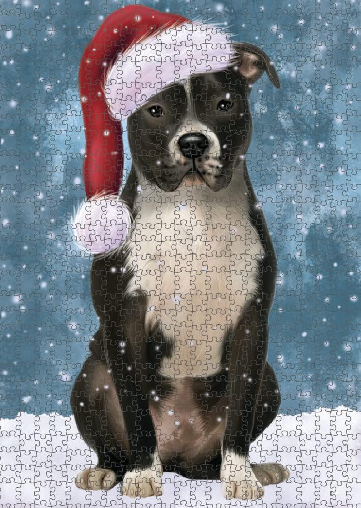 Let it Snow Pitbull Dog Jigsaw Puzzle for Adults - Animal Printed Interlocking Puzzle Game Artwork - Gift for Dog Lover's -1000 Pcs 29.5"x19.7", PZLE62335