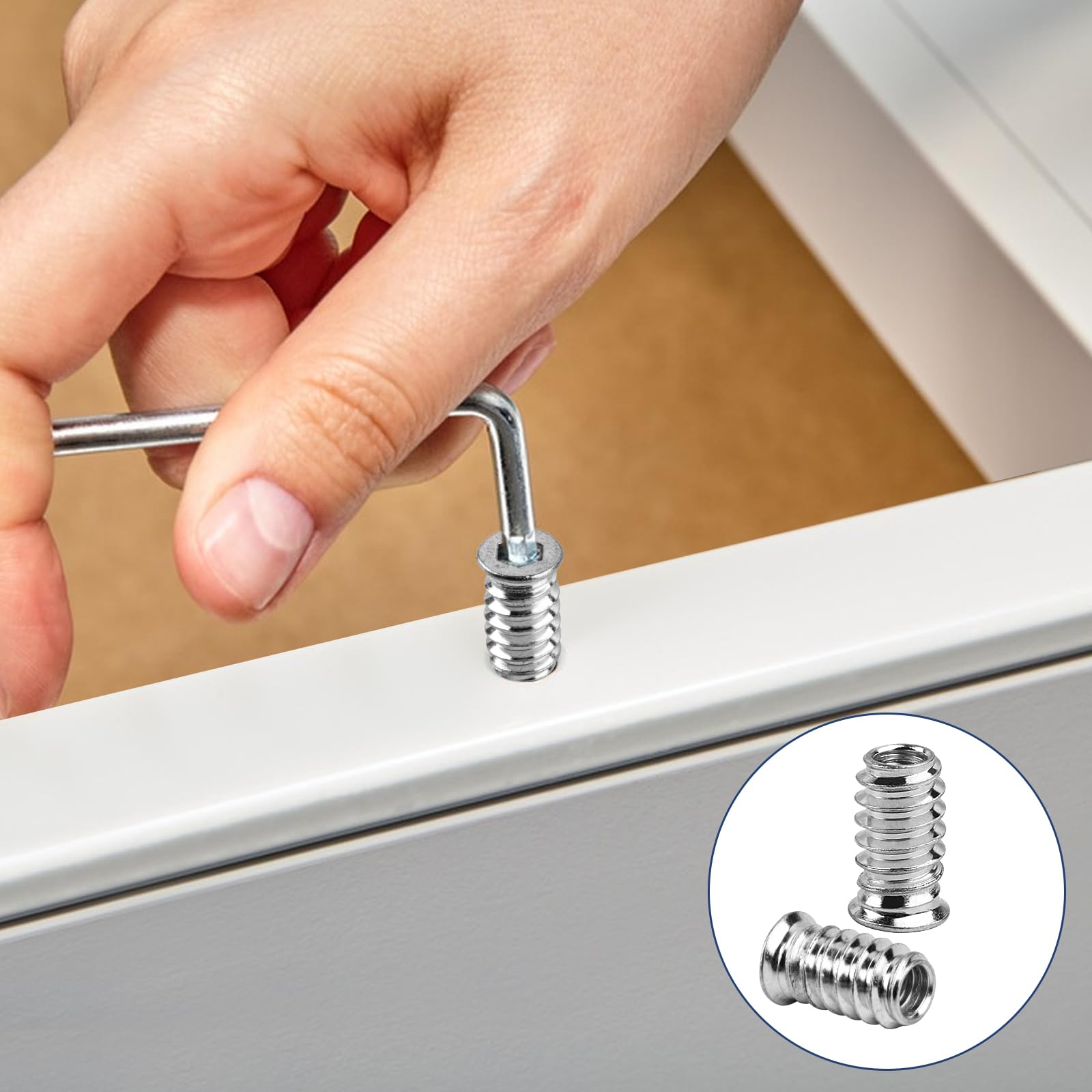 100 dadi di avvitamento M6 x 20 mm, inserto filettato in legno, inserti filettati in acciaio zincato, manicotto filettato a esagono incassato per mobili in legno