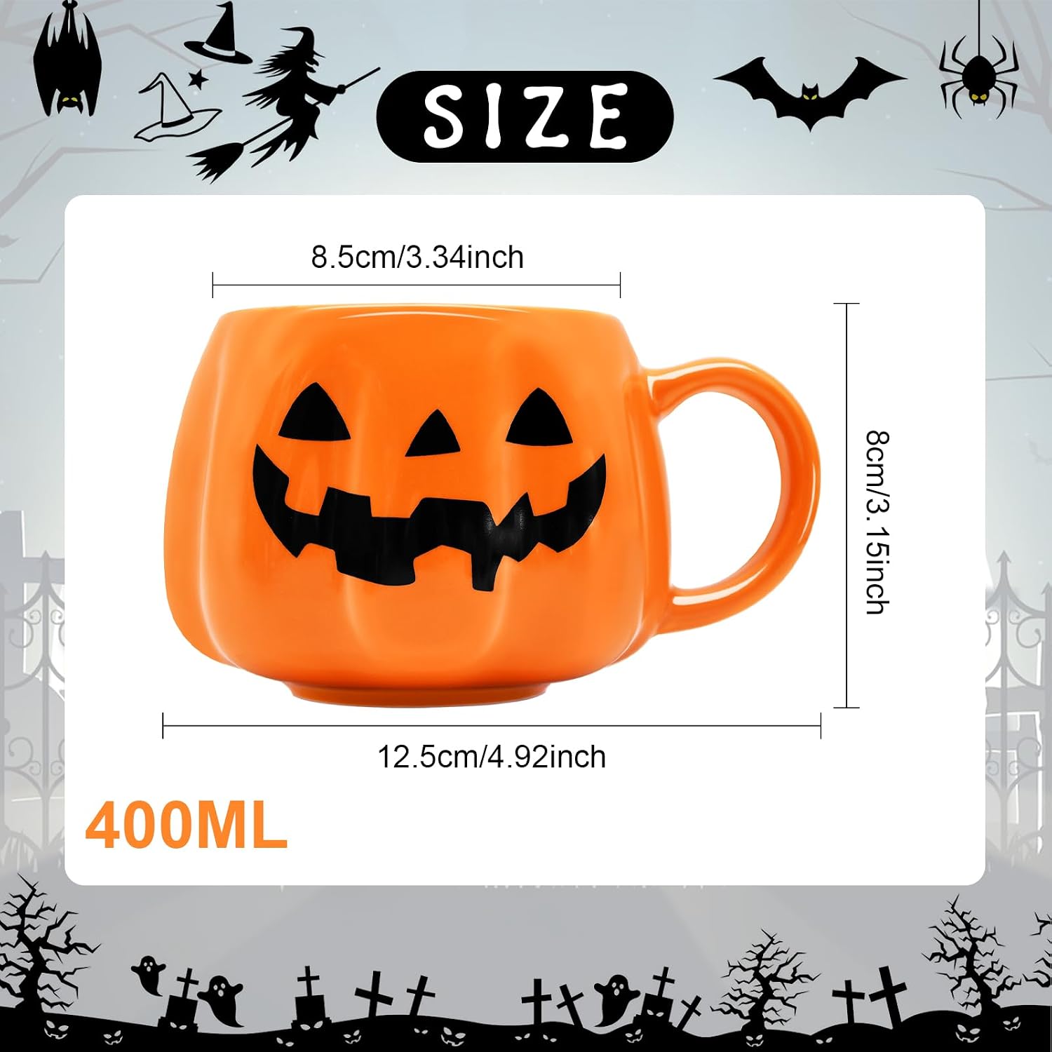 Halloween Pumpkin Mug, 13.5 OZ Orange Jack O Lantern Coffee Cup with Handle