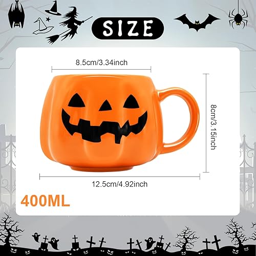 Miniatura 3 de Taza de calabaza de Halloween de 12 onzas, taza de cerámica con diseño de calabaza linda taza de café de Halloween, cumpleaños, regalos para