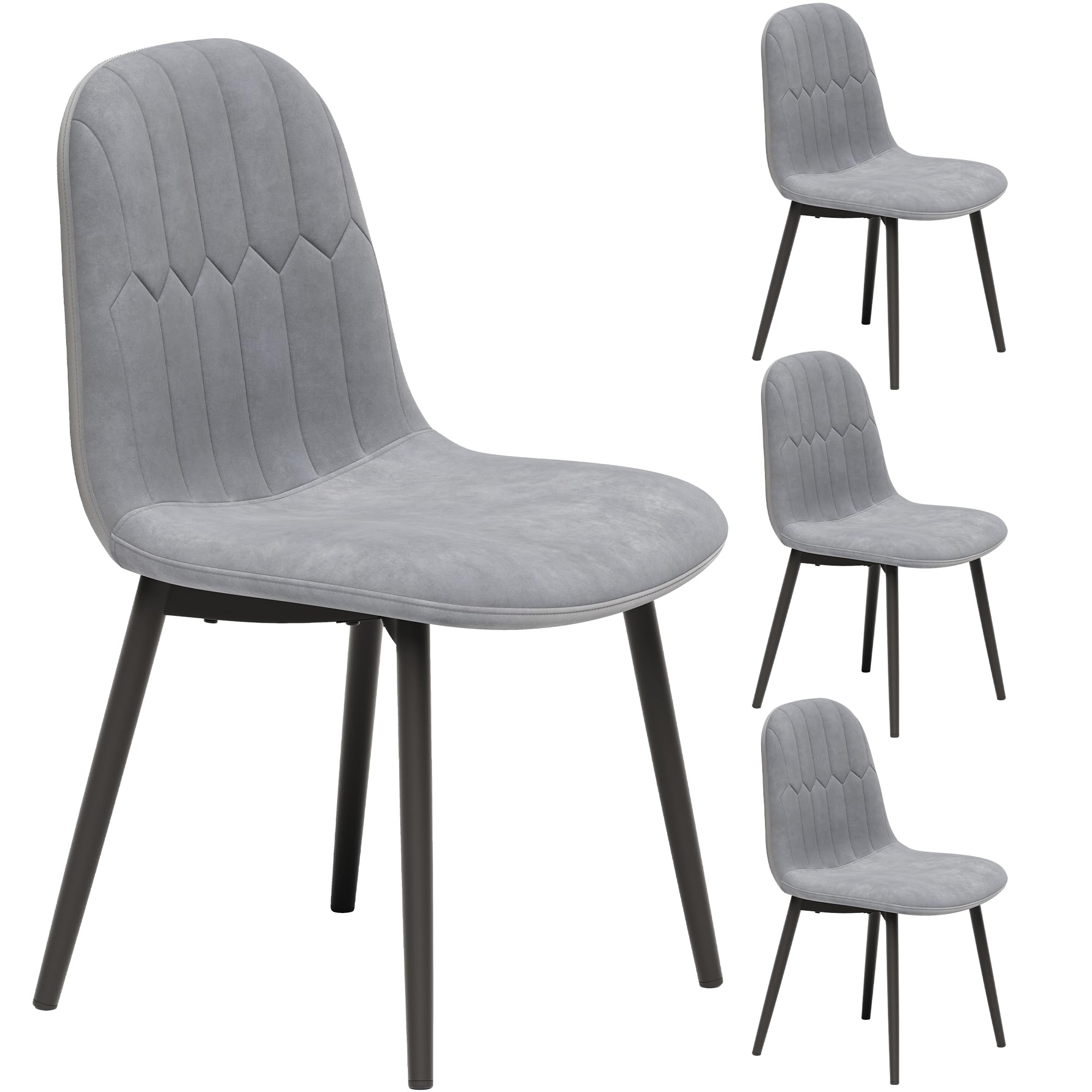 APICIZON Set di 4 sedie da pranzo in velluto, imbottite, schienale ergonomico, gambe in metallo, design retrò migliorato, per cucina, sala da pranzo, grigio