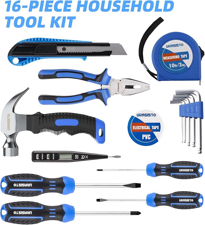 Kit de Herramientas Manuales URASISTO 16 Piezas con Martillo y Alicates miniatura 4