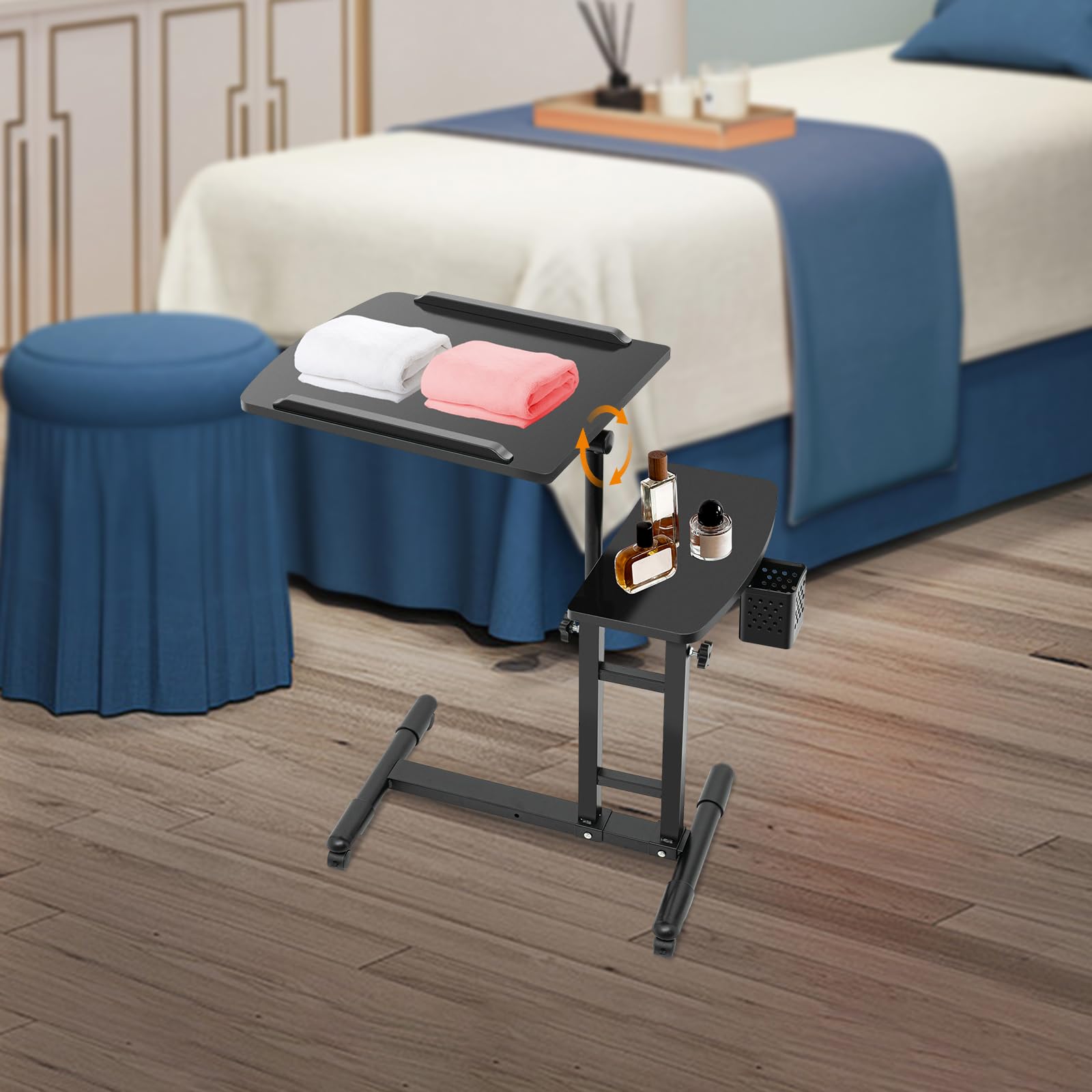 Tattoo Workstation mit Rollen, Höhenverstellbarer Tattoo Tisch 57,5–90cm, Doppelte Werkbank 64x40cm mit Abnehmbarem Stiftrahmen, Mobiler Arbeitstisch für Tattoo Studio & Beauty Salon