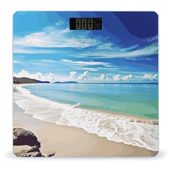 Ocean Sea Beach Weight Scale Digital Electronic Scales Bathroom Scale, Larg LCD Backlight Display, High Precision Measurements,Tempered Glass
