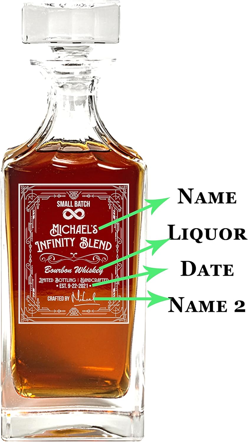 Custom Infinity Bottle Decanter - Engraved Infinity Bourbon Whiskey Decanter with Personalized Details - Personalized Gift for Whiskey Enthusiast, Infinity Bottle Glass Decanter - Unique Barware
