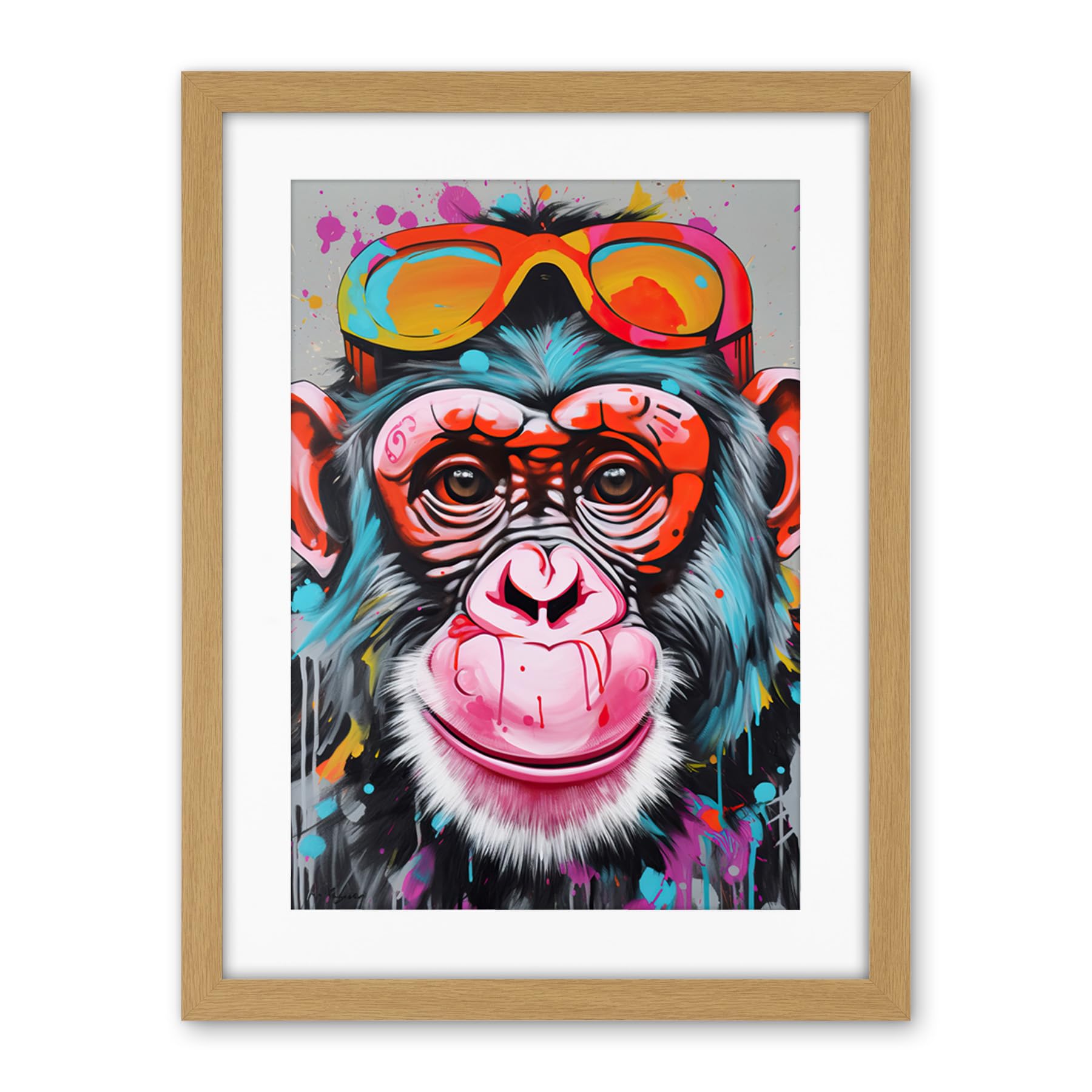 Artery8 Chimpanzee Monkey With Sunglasses Graffiti Pop Art Artwork Framed Wall Art Print 18X24 Inch