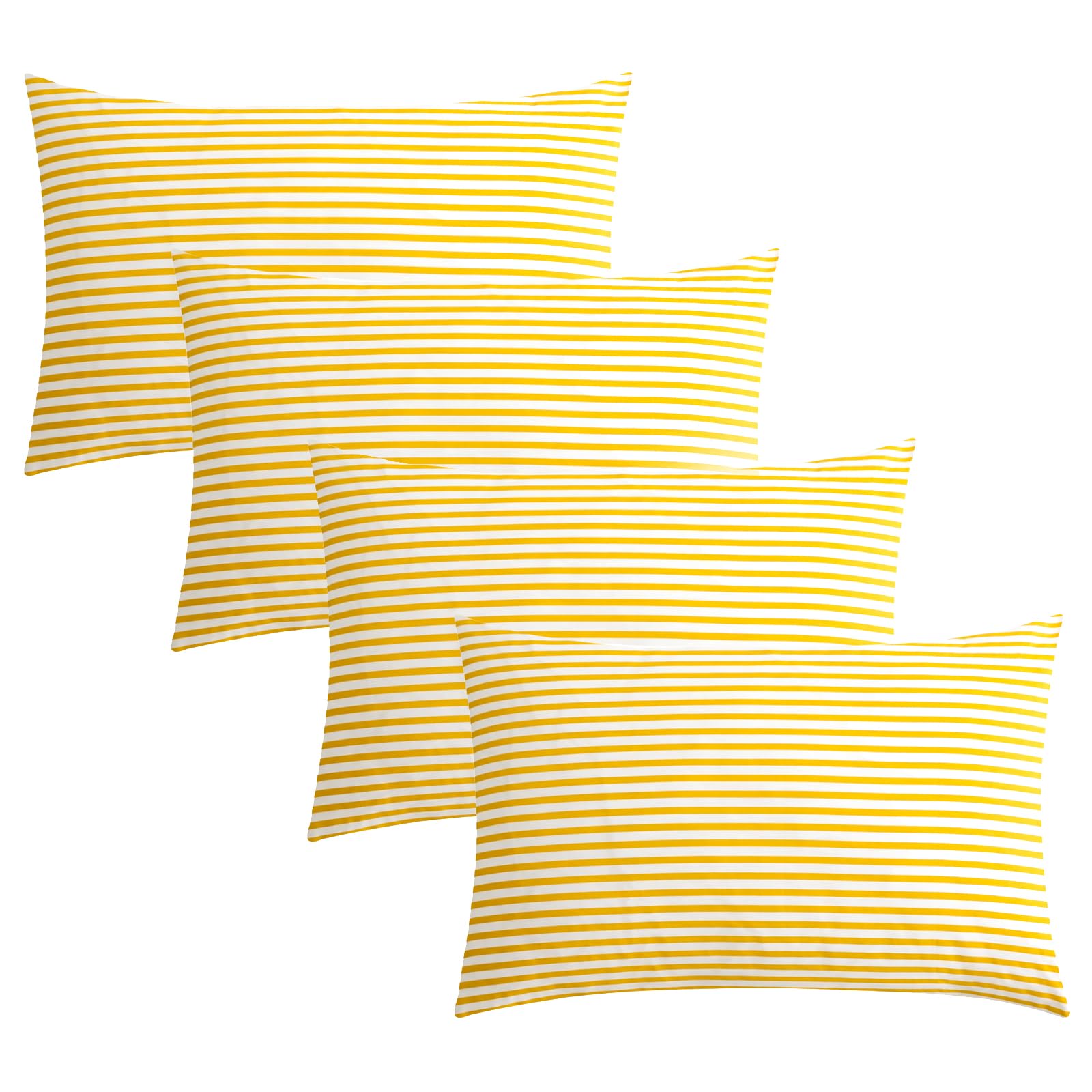 JELLYMONI 100% Natural Cotton Striped Standard Pillowcases Set, 4 Pack White and Golden Yellow Stripes Pillow Covers with Envelope Closure(Pillows are not Included)