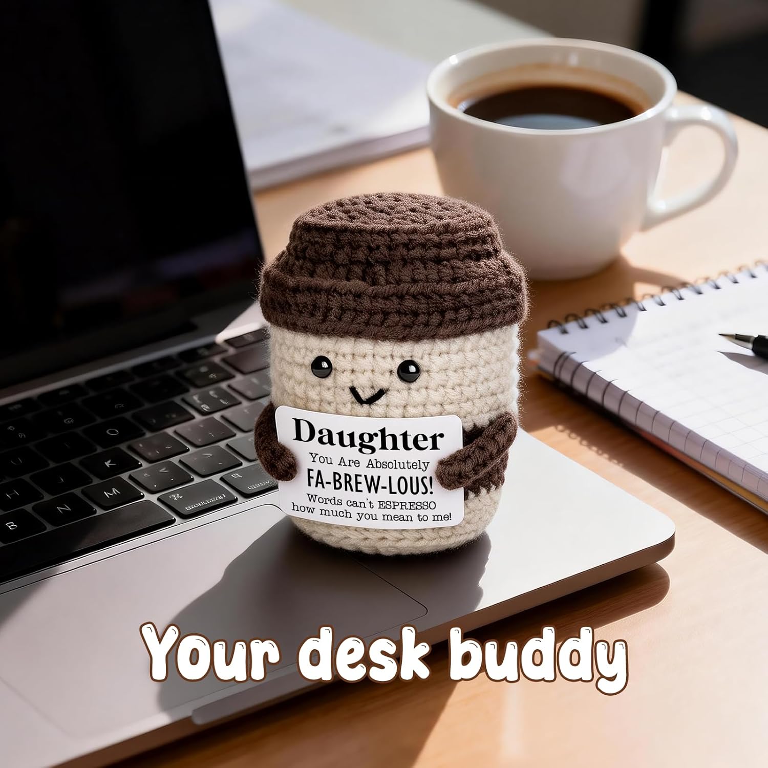 Crochet Coffee Gifts for Daughter Adults Teens from Mom Dad Easter Basket Mothers Day Birthday Gifts Handmade Crochet Coffee Mug Desk Home Decoration for Girls Daughter in Law Bonus Step Graduation - Image 8