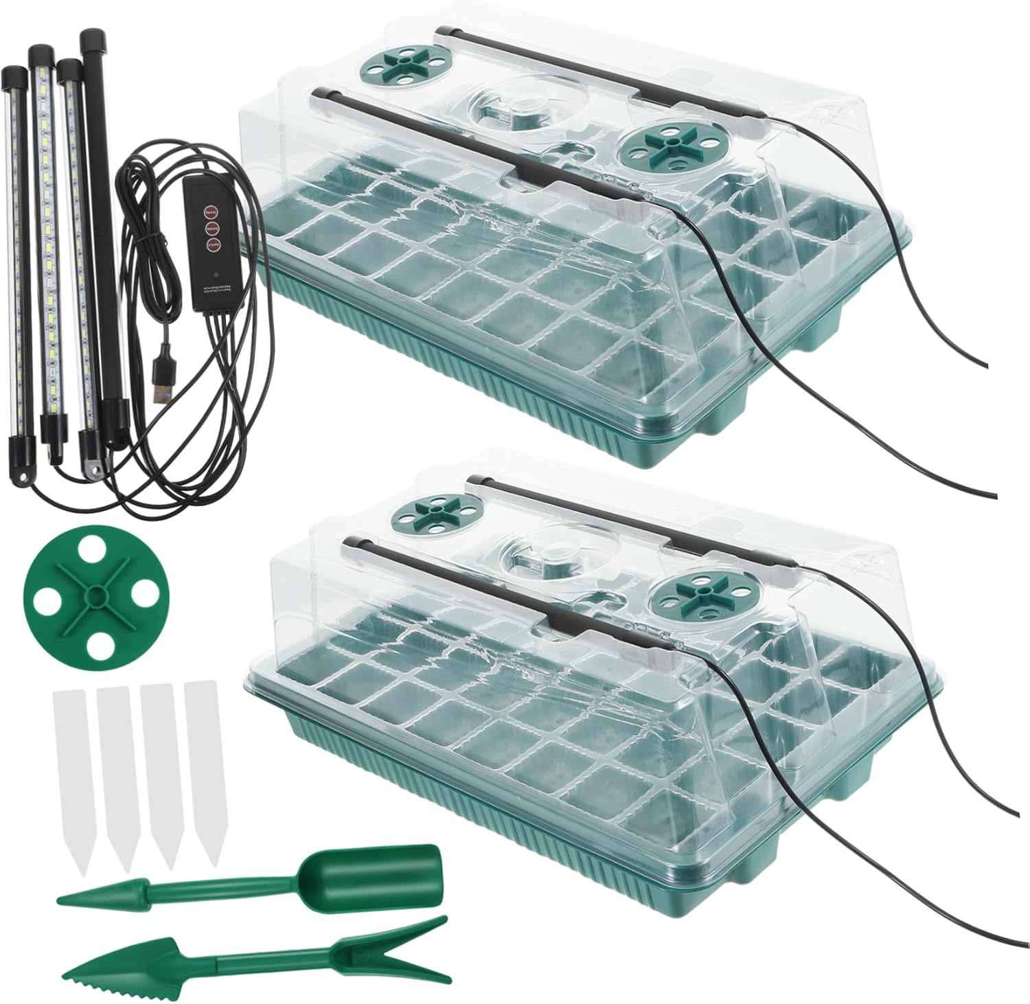 BESPORTBLE 2sets Seed Starting Kit Grow Light Full Starter Trays for Indoor Plant Germination and Efficient Growth Includes Timed Lighting and Humidity Domes