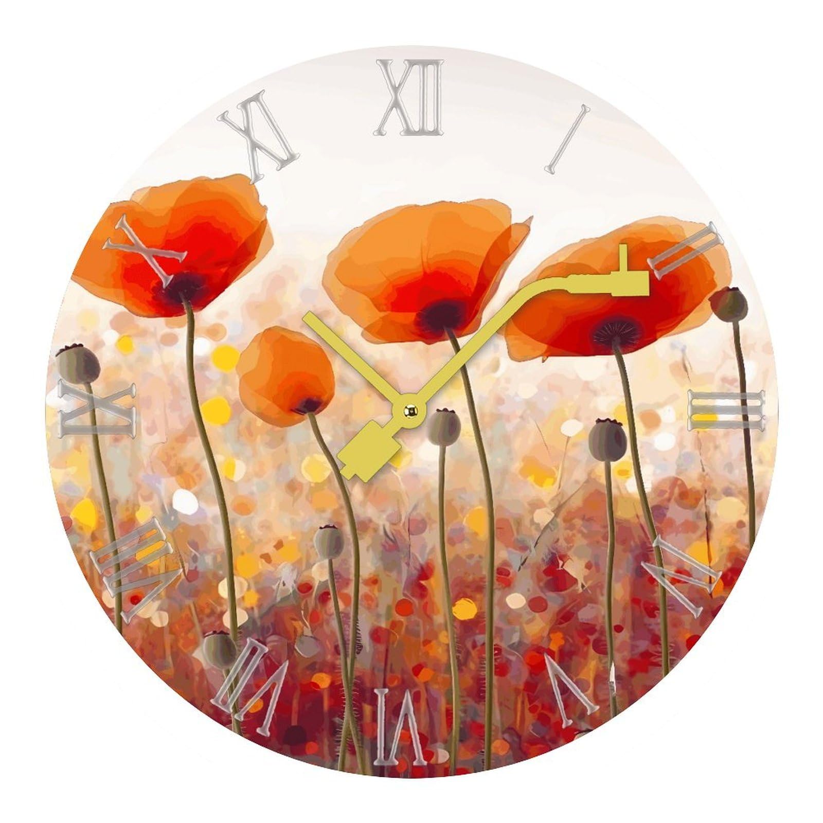 Horloge murale silencieuse sans tic-tac : oubliez le bruit avec ces fleurs de coquelicot