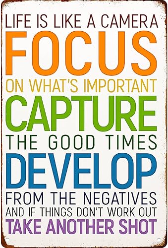 Life Is Like A Camera Funny Wall Decor Retro Metal Sign Poster for Garage Man Cave Bathroom Bedroom Farm Inspirational Popular Wall Art 8x12 Inch