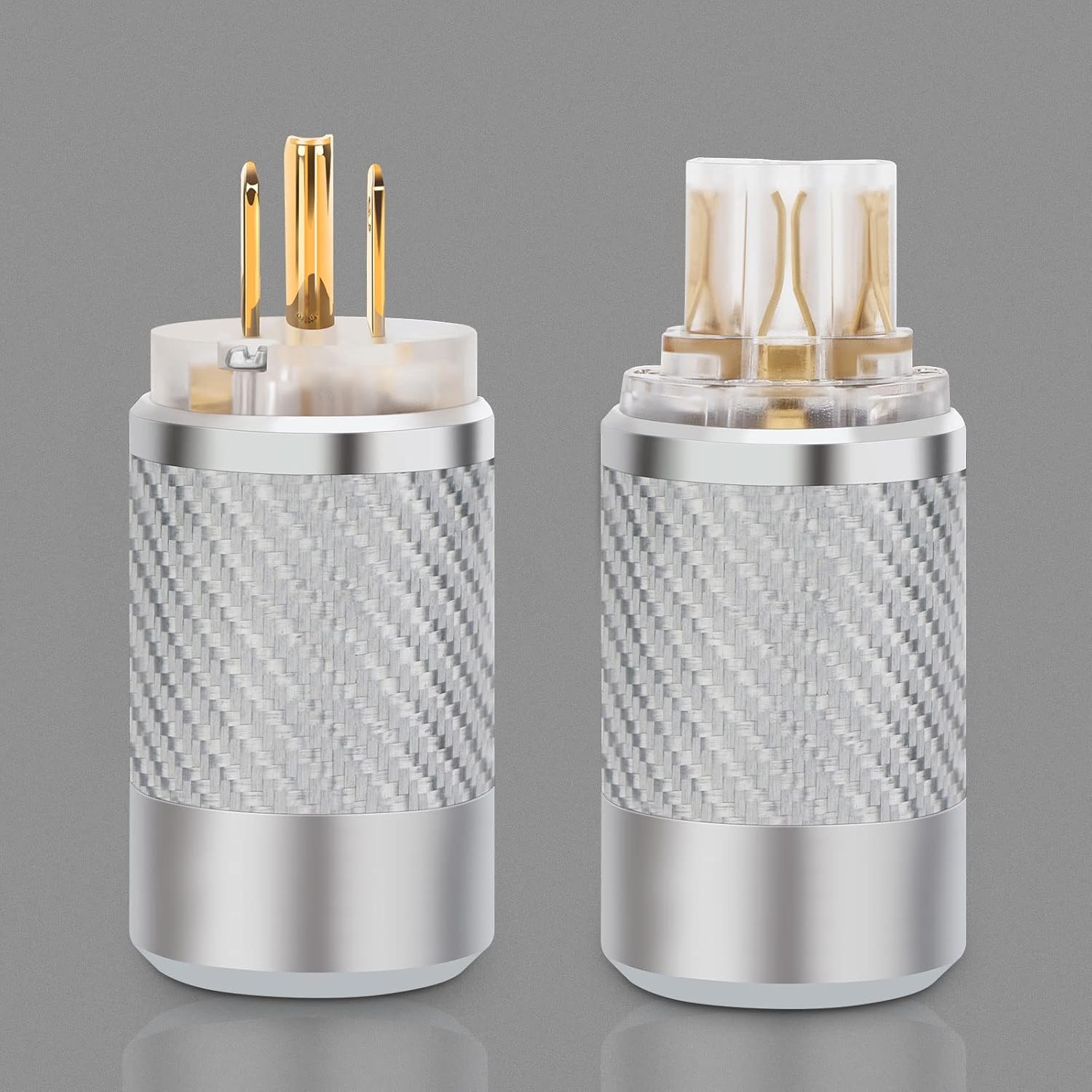 Monosaudio Audio Power Plug Black Carbon Fiber Transparent Aluminum Shell 10A/250V 15A/125V Power Connector Brass IEC320 C13 Connector for DIY Audiophile Power Cord Audio Power Cable (Gold Plated)