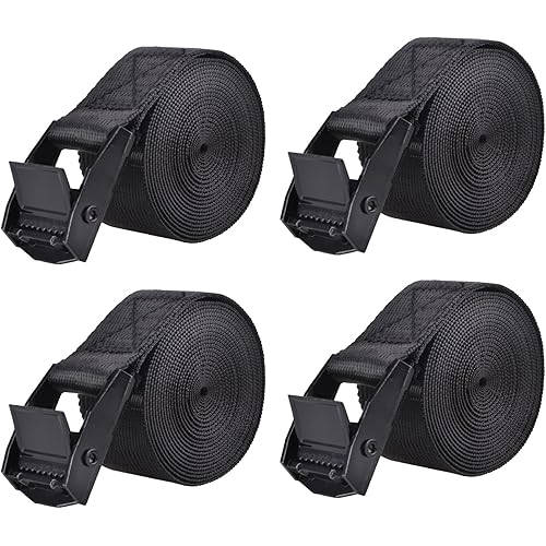 Azarxis Lashing Straps Ratchet Tie Down Secure Cinch Strap Adjustable Cam Buckles Belts Heavy Duty up to 441 lbs Capacity for Motorcycle Cargo Kayak Boat Canoe Truck Trailer (Black - 4 Pack,5 ft)