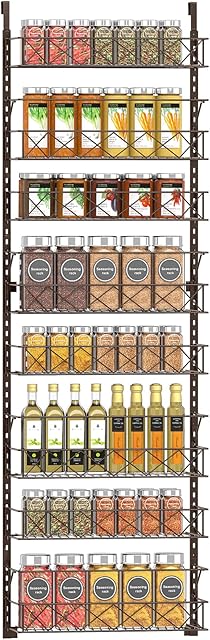 Over the Door Storage Organiser Rack, 8 Tier Hanging Metal Wire Storage Shelves with Hooks for Bathroom, Kitchen, Pantry, Closet, Dorm, Office, Bronze