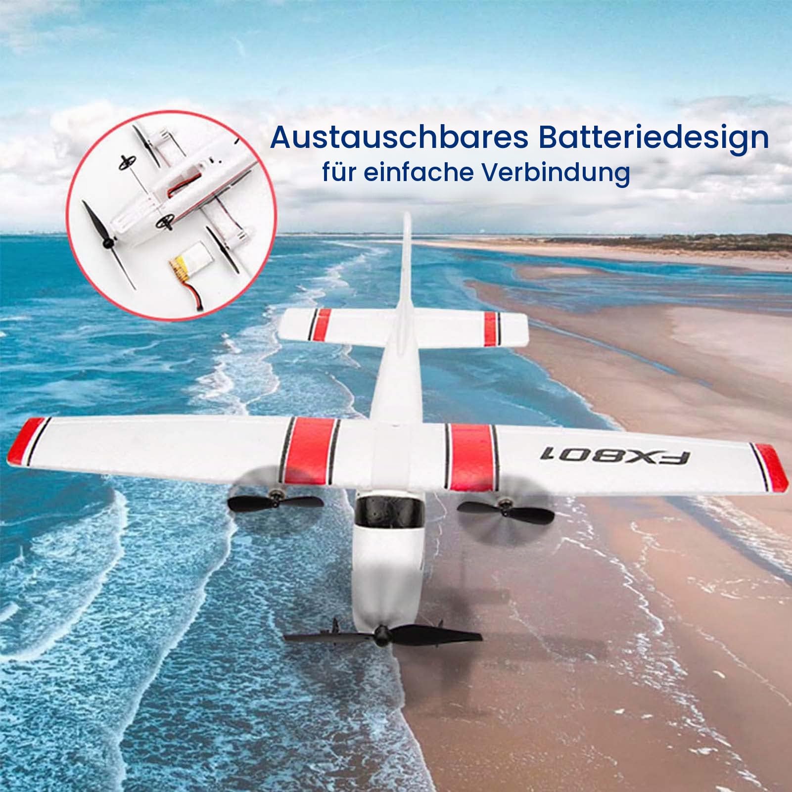 Goolsky FX801 Flugzeug Cessna 182 2,4 GHz 2CH RC Flugzeug Outdoor Flugspielzeug für Kinder Jungen mit 2 Batterien