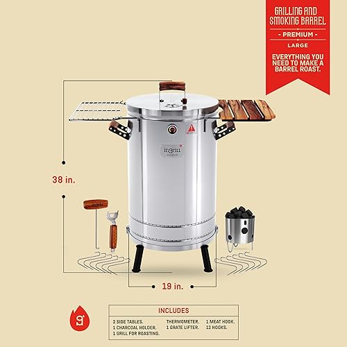 Miniatura 2 de Parrilla de acero inoxidable 3 en 1 para ahumar de alta calidad, barbacoa de carbón portátil con termómetro, ahumador de cocina al aire libre de 40