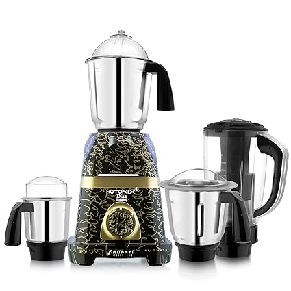 Rotomix Latest New Model DIAA 1000-Watts Mixer Grinder with 100% Copper Motor with 3 Heavy Aluminium base Stainless Steel Jars and 1 ABS Juicer Jar 4R(Dry Jar, Chutney Jar, Liquid, Juicer Jar) Gold-Black