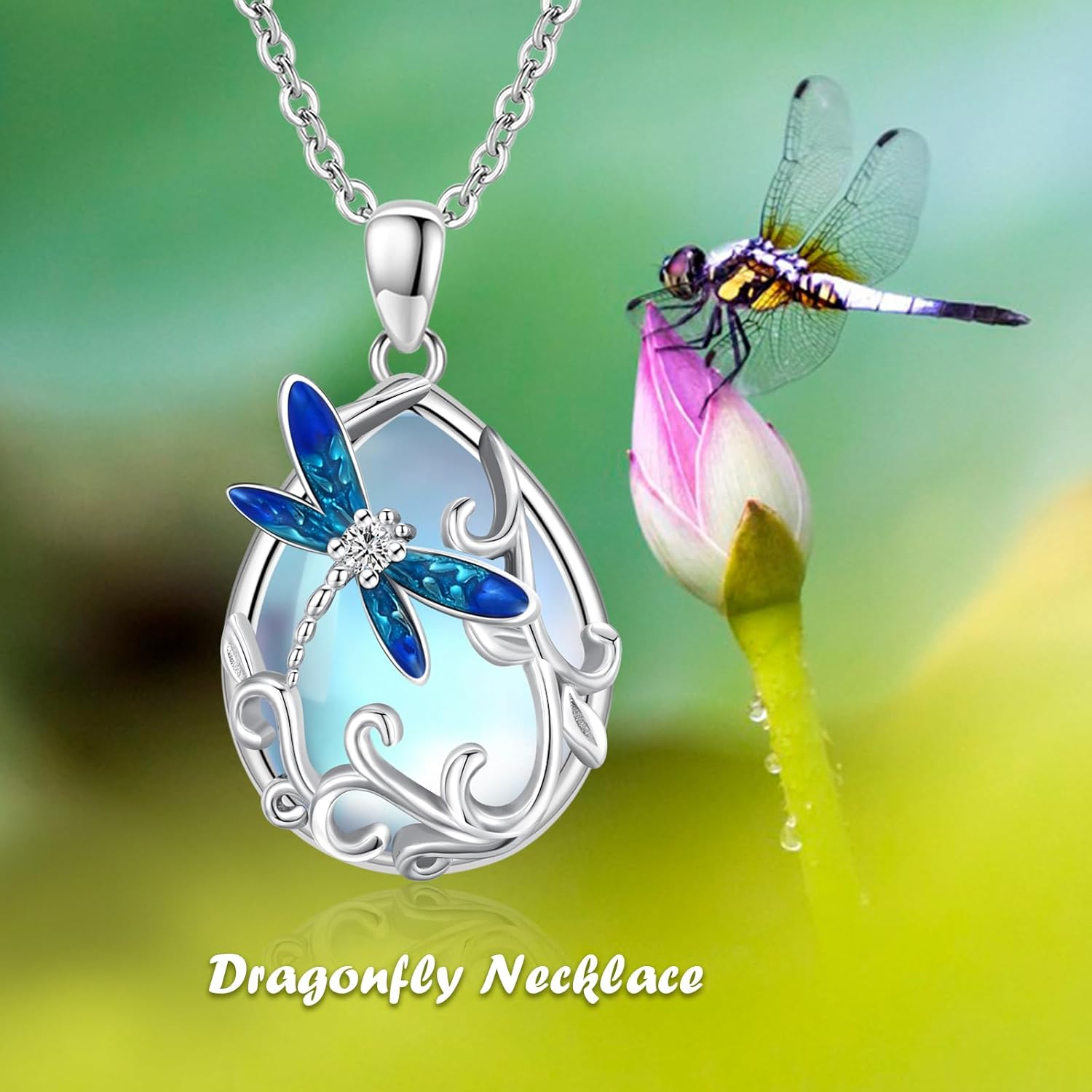 Dragonfly/Butterfly Filigree Necklace 925 Sterling Silver Teardrop Moonstone Pendant Necklace Heart Celtic Moon Jewelry Irish Gifts for Women Mother's Day - Image 7