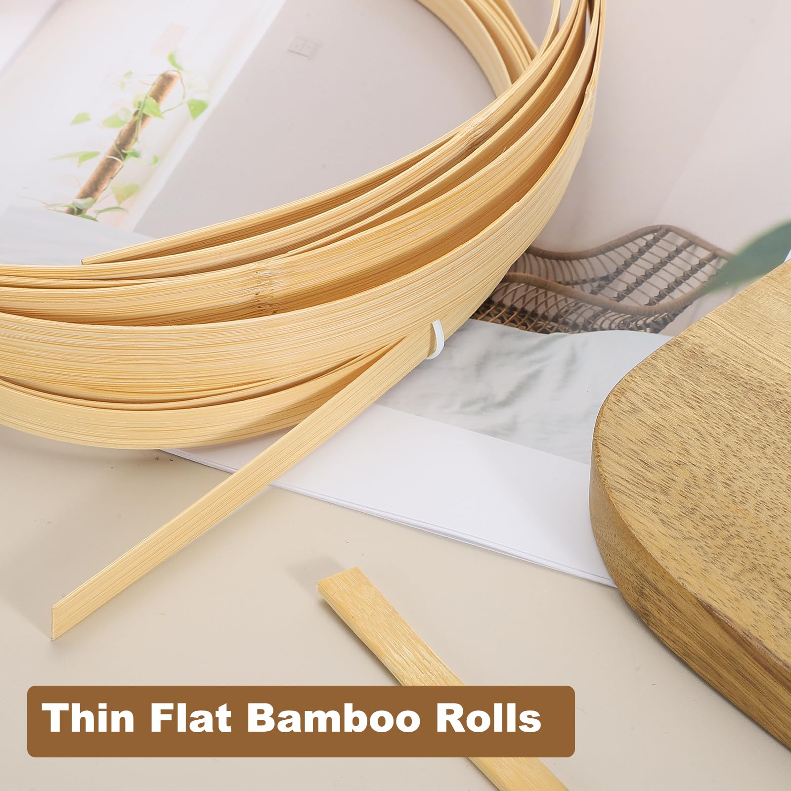 QUARKZMAN 7 Rotoli Di Strisce Di Bambù 0.24" X 10ft Kit Di Riparazione Per Cesti In Vimini Strisce Di Bambù Sottili Spesse 0.5mm Di Cesti Artigianato Fai Da Te Mobili Lampadari