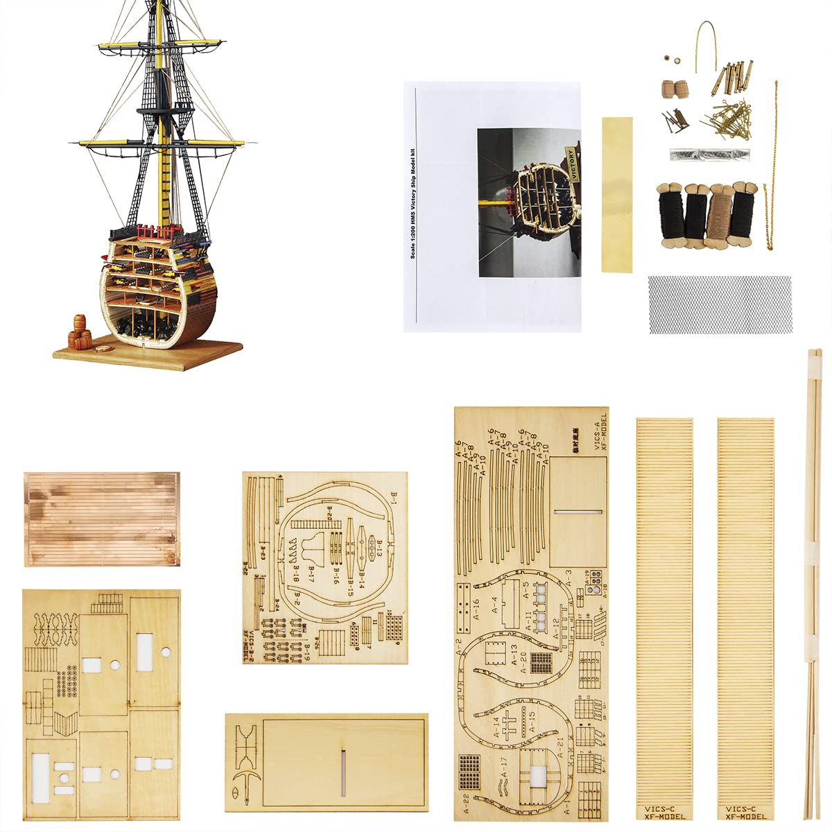 GAWEGM Holzschiffmodell – Maßstab 1/200 HMS Victory Boat Modell Abschnitt Kits mit Messing-Upgrade-Zubehör