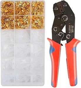 Wire Terminals Crimping Tool Kit with One AWG22-16 Self-Adjusting Ratcheting Wire Terminals Crimper and 300PCS Male and Female Spade Connectors and 300PCS Insulated Sleeves