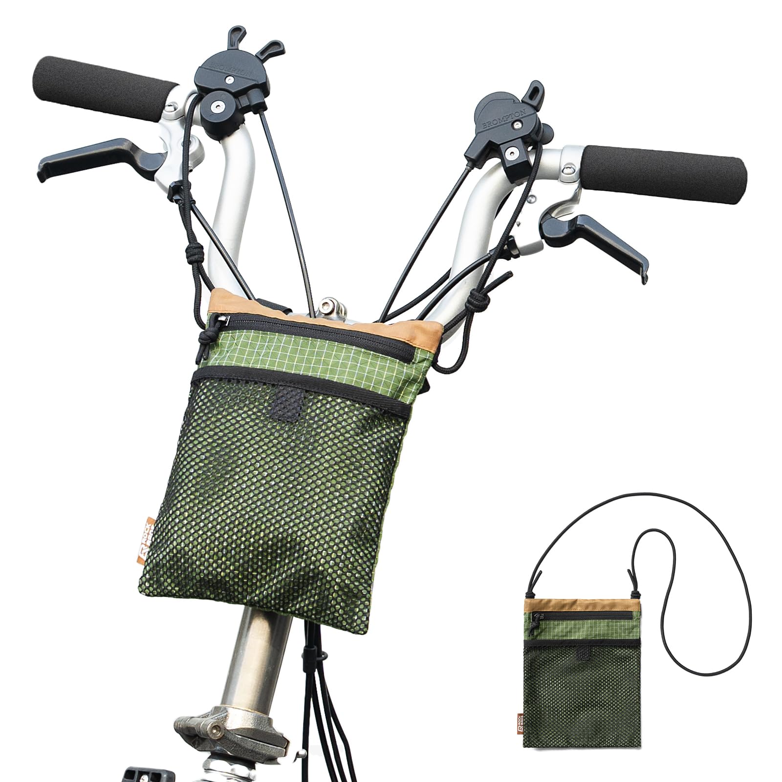 Bike Handlebar Bag, 2-in-1 Lightweight Front Bag & Adjustable Shoulder Bag, Multi-Function Bicycle Bag for Folding Bikes, Scooters, Kids Bikes (Green)